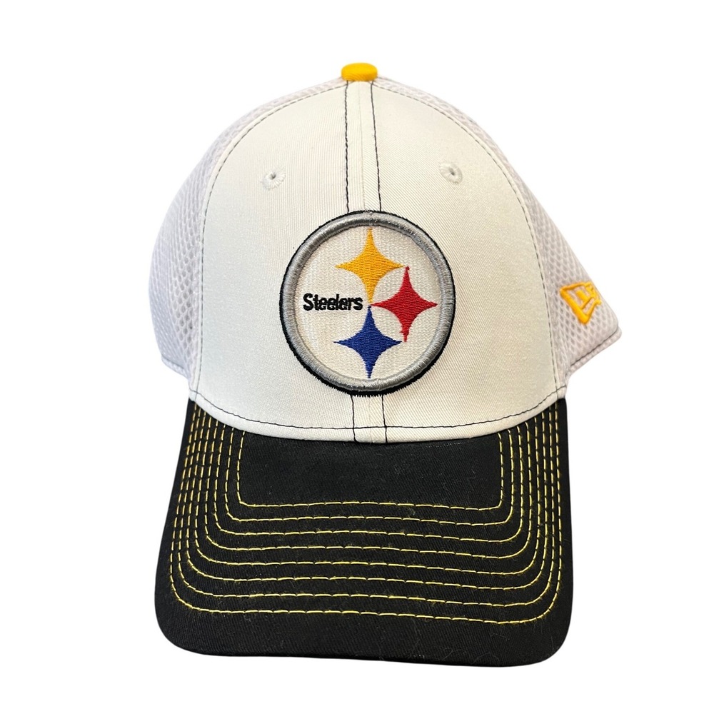 New Era Pittsburgh Steelers Hat Mens Small-Medium White Black Mesh 39THIRTY